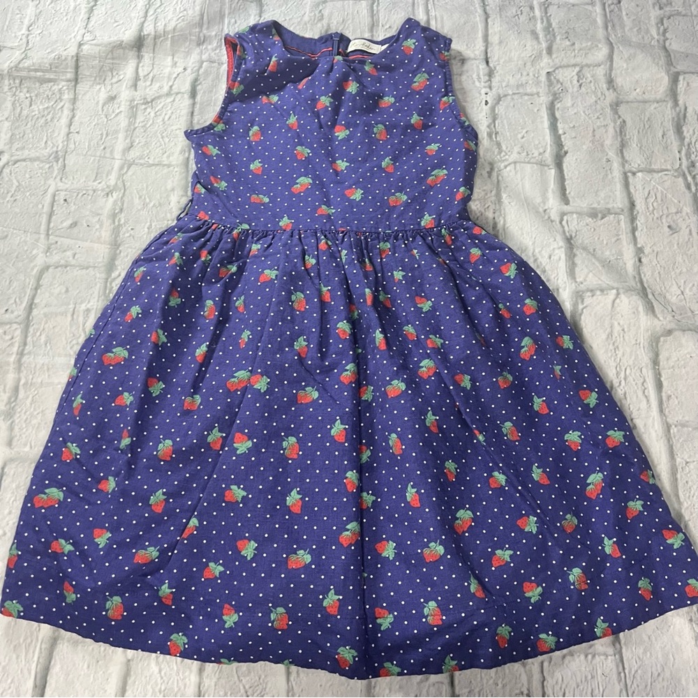 Mini Boden Linen Blend Strawberry Polka Dot Dress